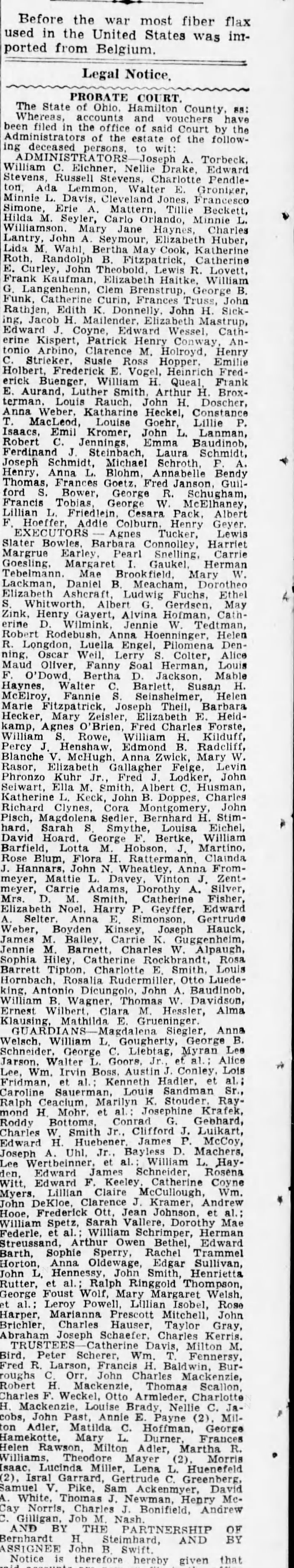 Cincinnati Enquirer Probate Court legal notice naming Ralph Ringgold Thompson, January 16, 1943