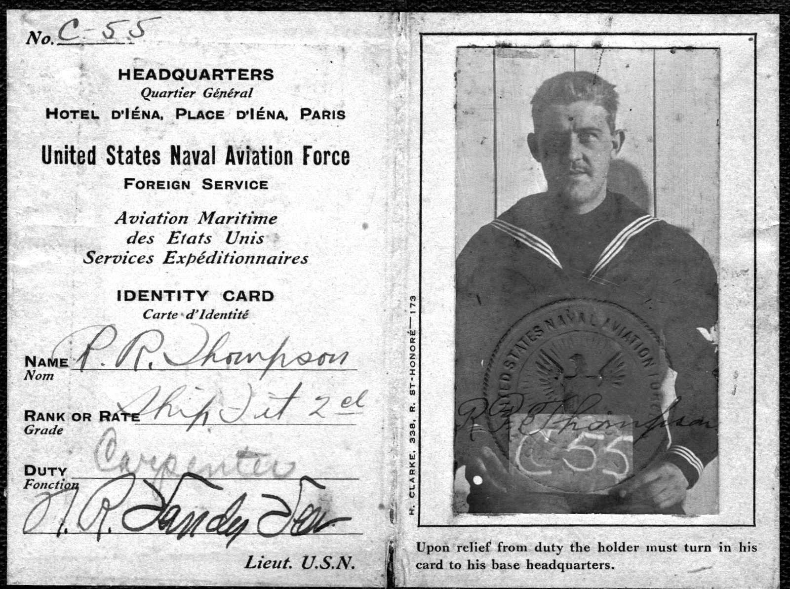 1.1 MB desaturated alternate scan of the C-55 Naval Aviation ID card (canonical color version is `wise-grass`).