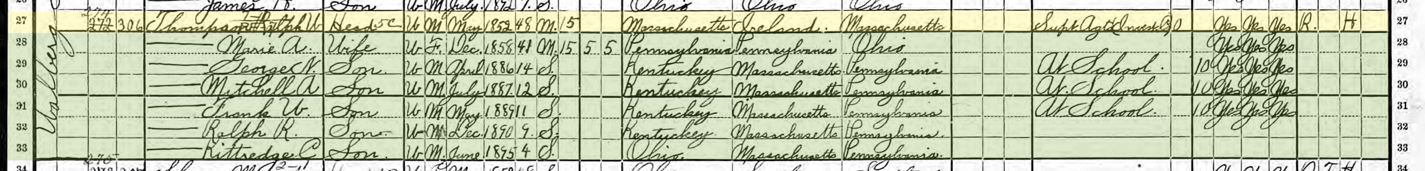 966 KB scan of a single-row strip from the 1900 US Census enumeration page. SHA256 6d54cef5…