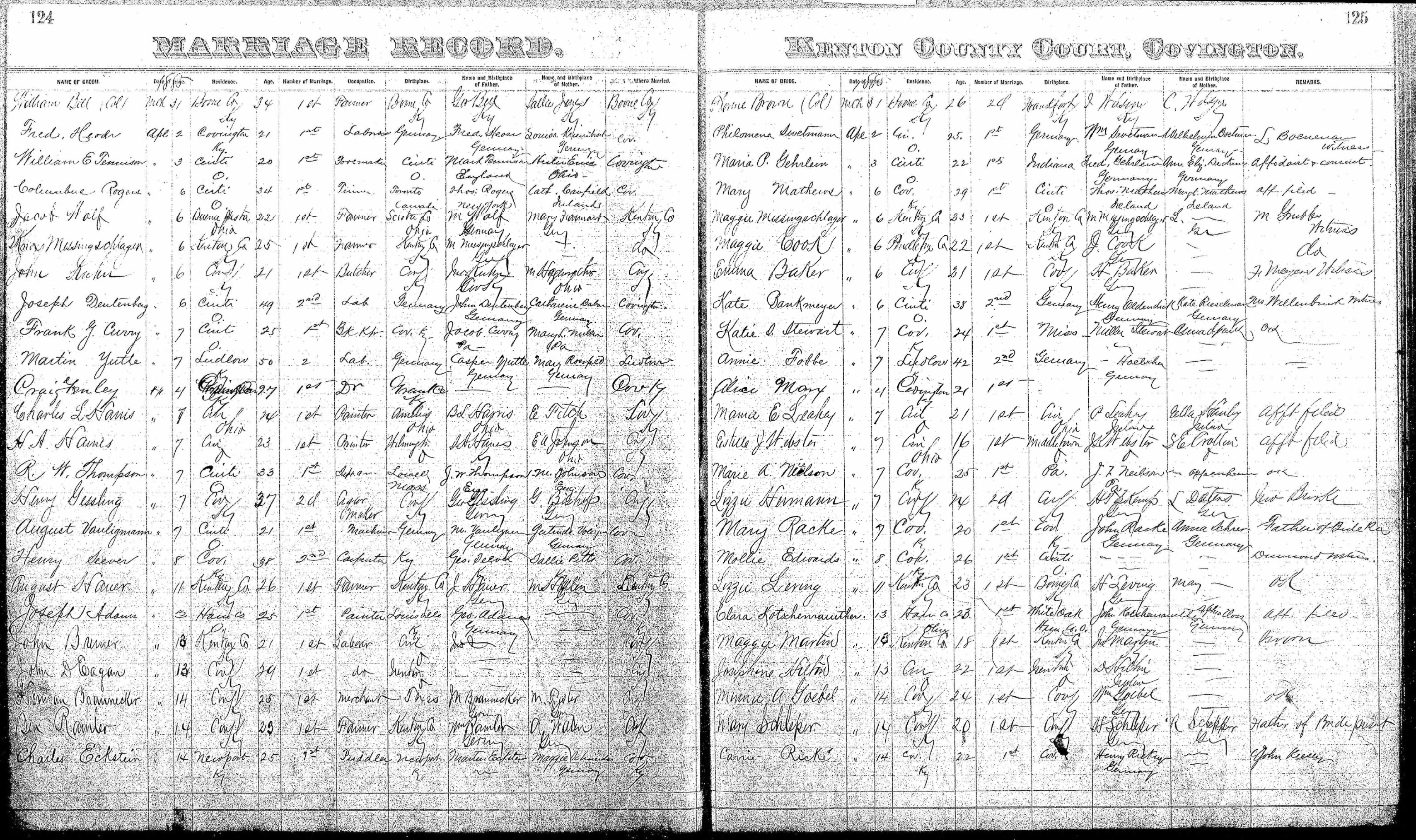 3 MB scanned spread, pages 124–125. SHA256 cd2e16a7…ad615589c5d. Specific row details for the R. W. Thompson entry need a higher-resolution scan to read with confidence.