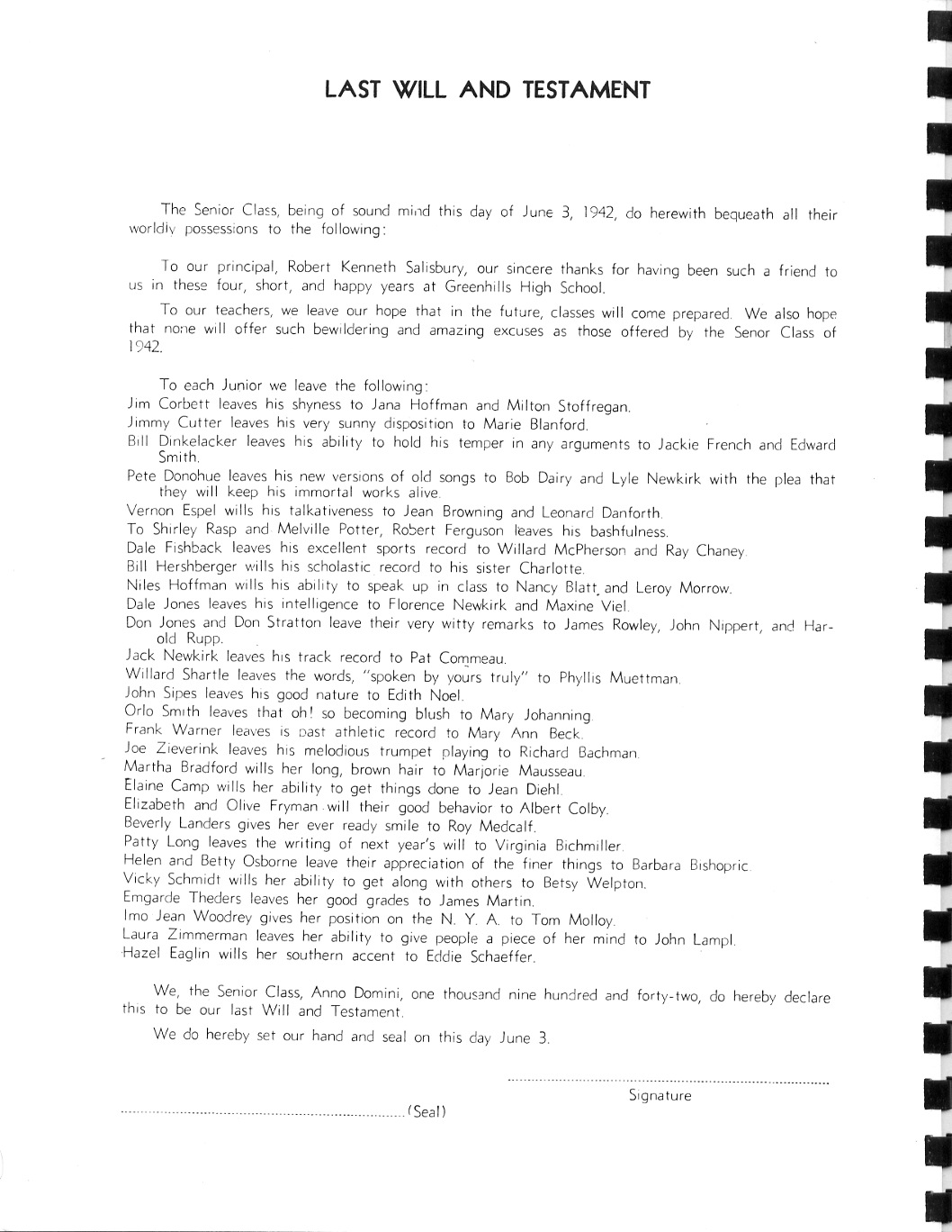 Email thread: "Documents on the Web" — Benjamin Thompson identifies Virginia Bichmiller in 1942–44 Greenhills HS online yearbook
